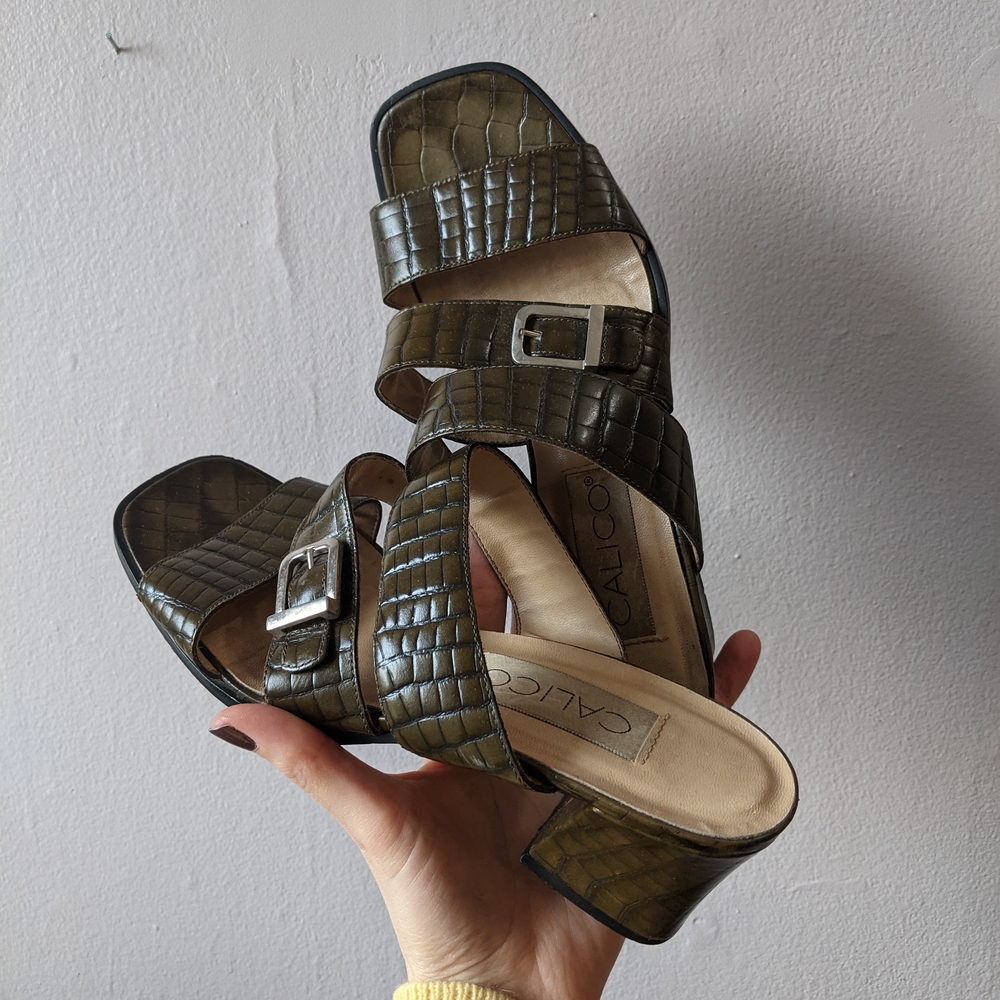 Vintage Olive Crocodile Sandals